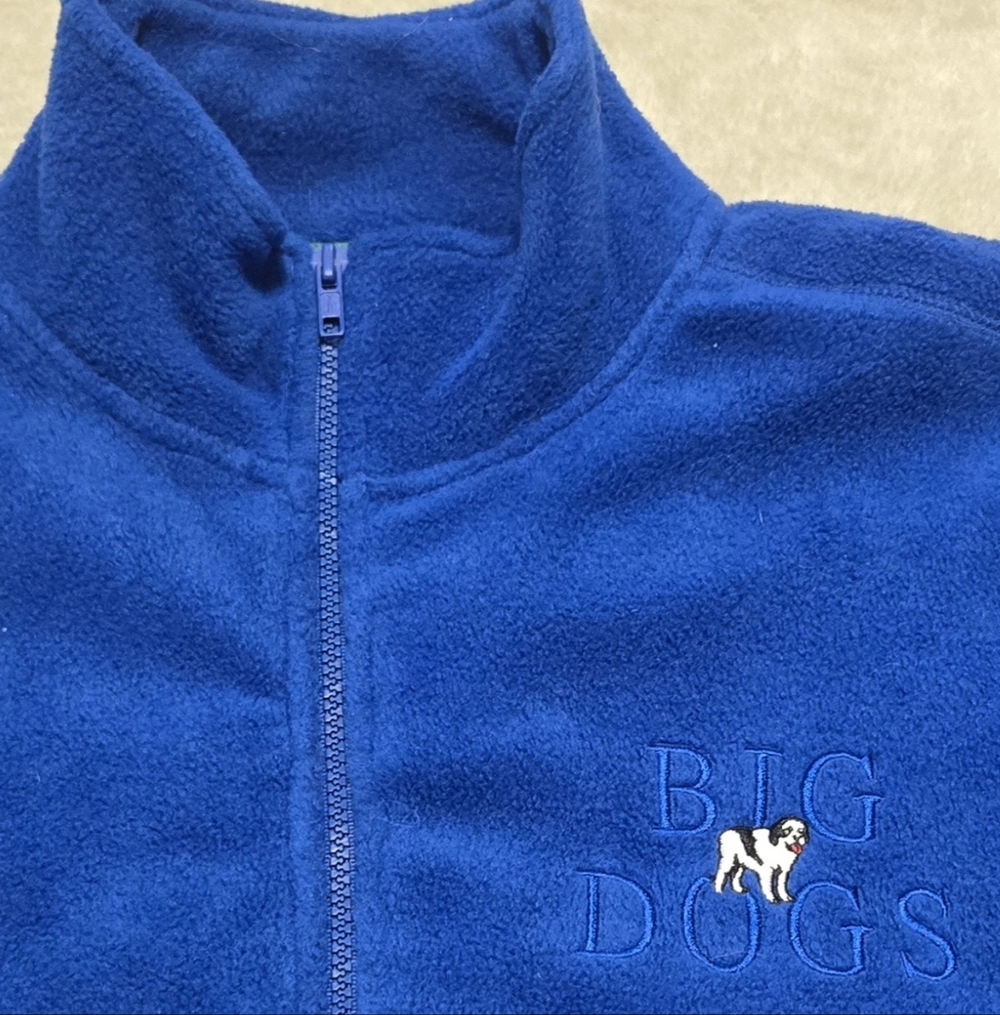 Vintage Big Dogs Royal Blue Fleece 1/4 Zip Jacket Mens Oversized Medium Pockets